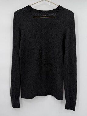 Quince Organic Cotton Cashmere Blend V Neck Sweater Charcoal Gray Women S